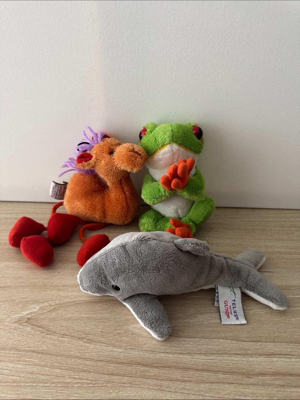 GUND Plush Lot of 3 TELUS Frog Dolphin + Camel Vintage Collectible